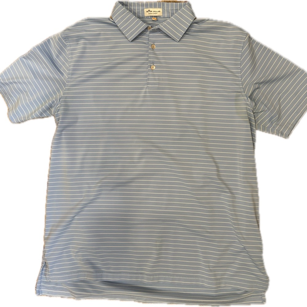 Peter Millar Light Blue Striped Polo Shirt